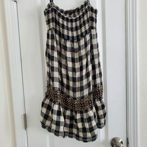 Cream black checkerboard spaghetti strap.